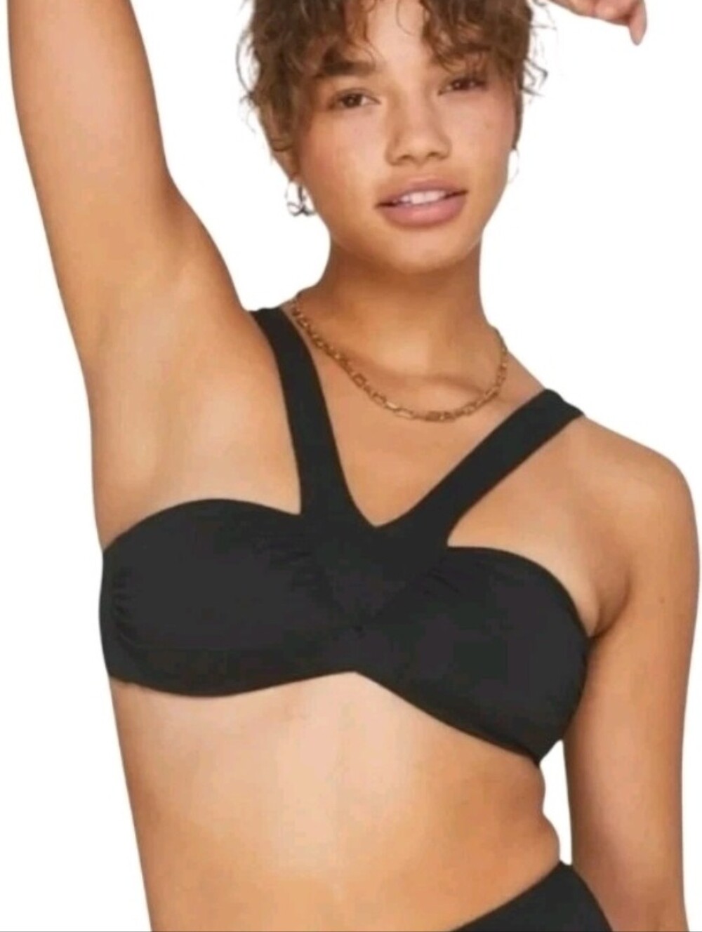 Nwt Andie X Demi Moore  The Monaco Bikini Top V-Neck Black Size Small